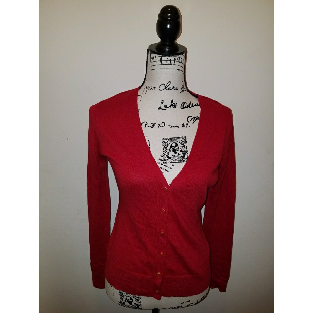 New York & Company Red V-Neck Cardigan